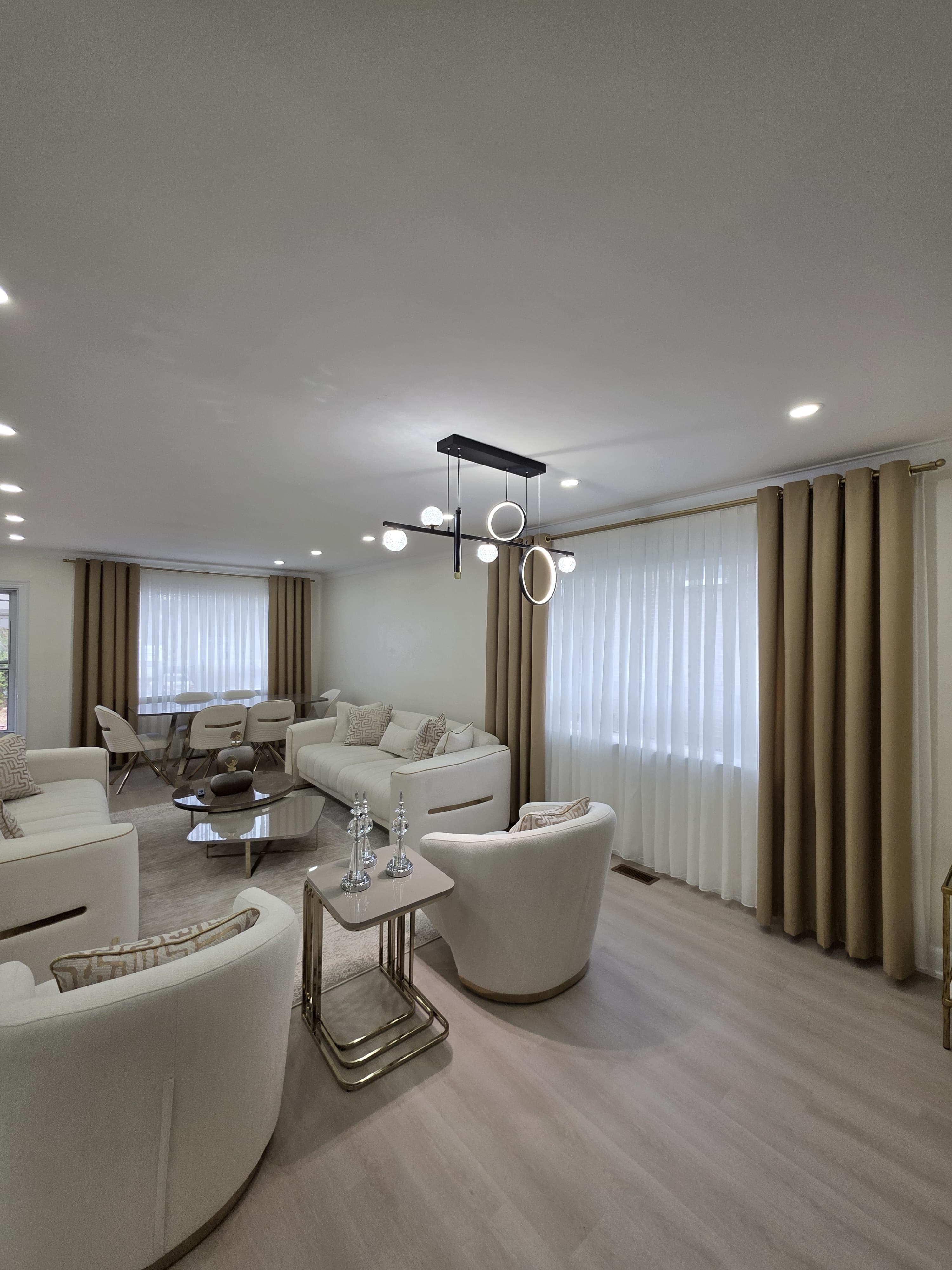 Custom curtains styled for a bright living room