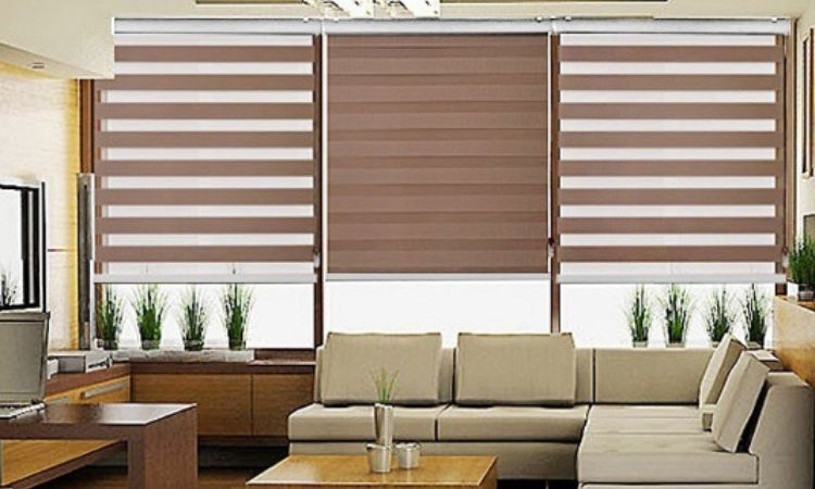 Zebra blinds installed in a modern Toronto living room